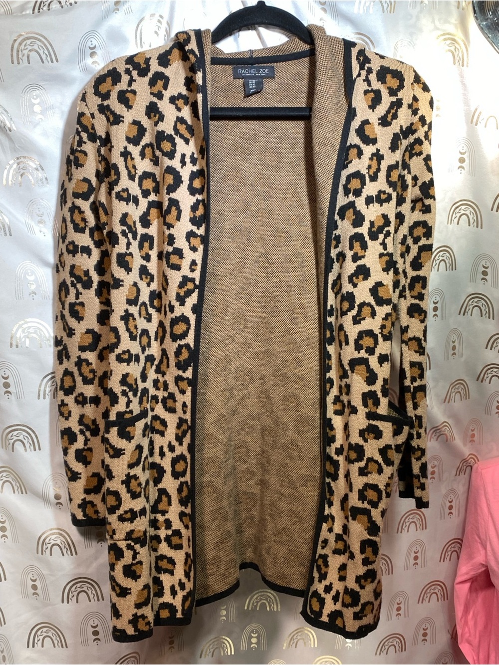 Rachel Zoe Tan and Black Leopard Open-Front Cardigan